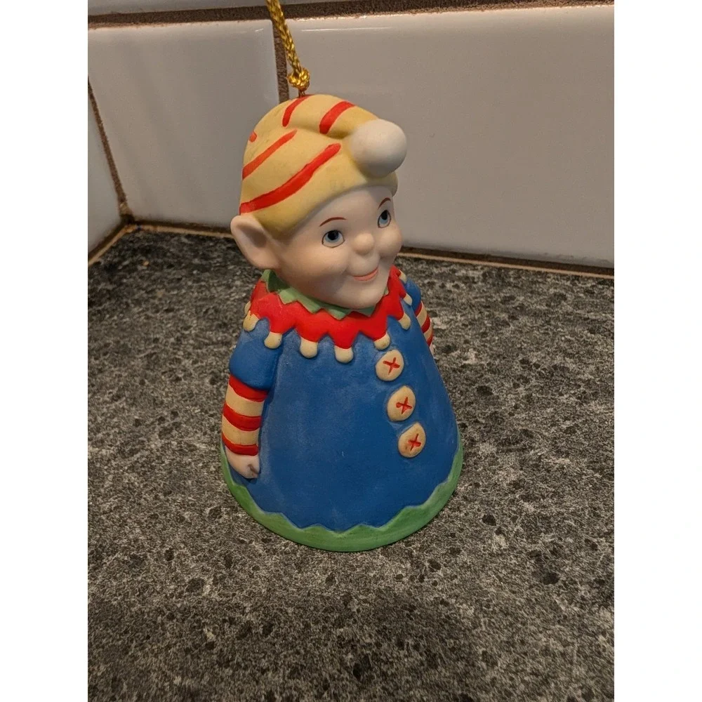 Vintage Christmas‎ Elf Bell~ Ceramic Figurine clapper stocking feet 3 1/2 inch